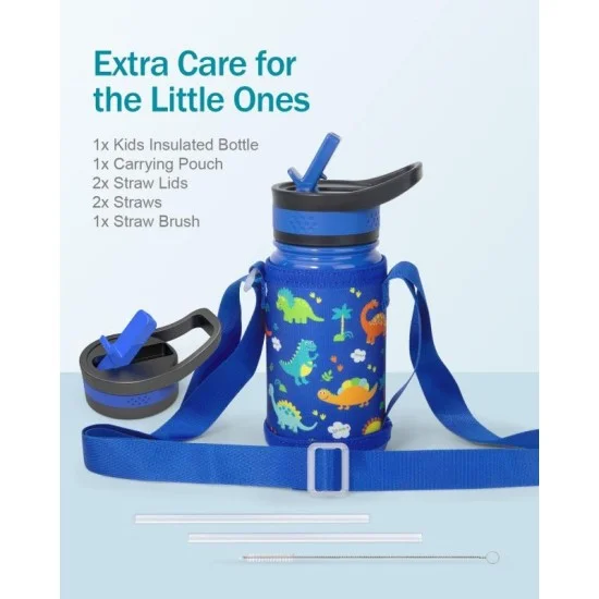 Buzio Kids Bottle with Straw Lid and Sleeve 500ML - Dinosaur
